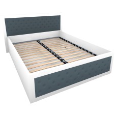 Pat Torino 140x200 cm cu somiera metalica rabatabila si lada, Alb / Piele ecologica gri